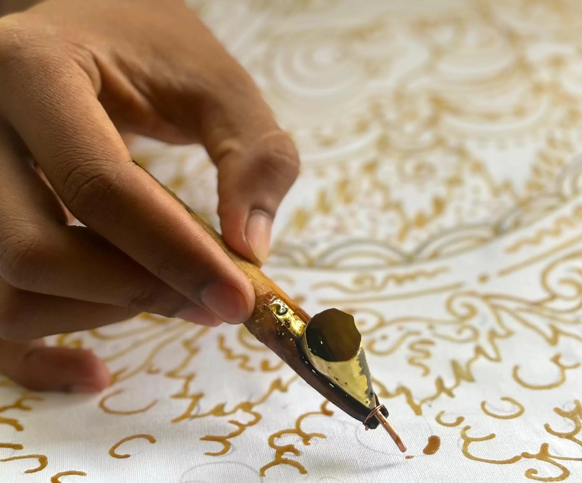 Wax-resist batik painting in progress at Five Art Studio, Keliki.