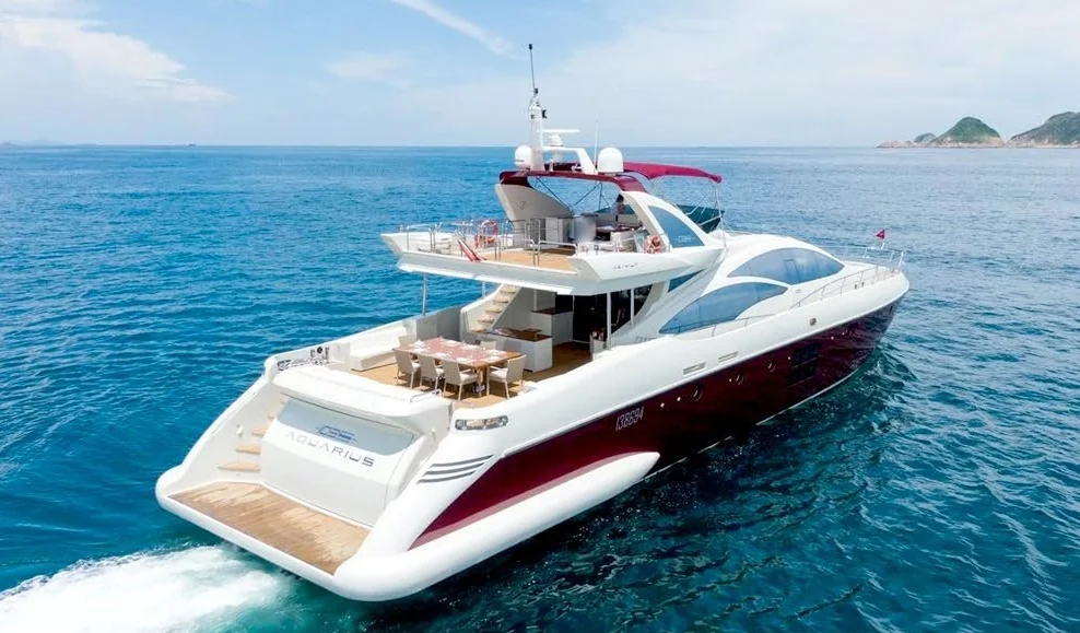 Azimut 103 motor yacht viewed from above on open water