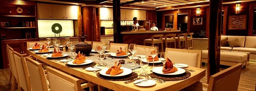 Lamima warm timber dining salon set for dinner