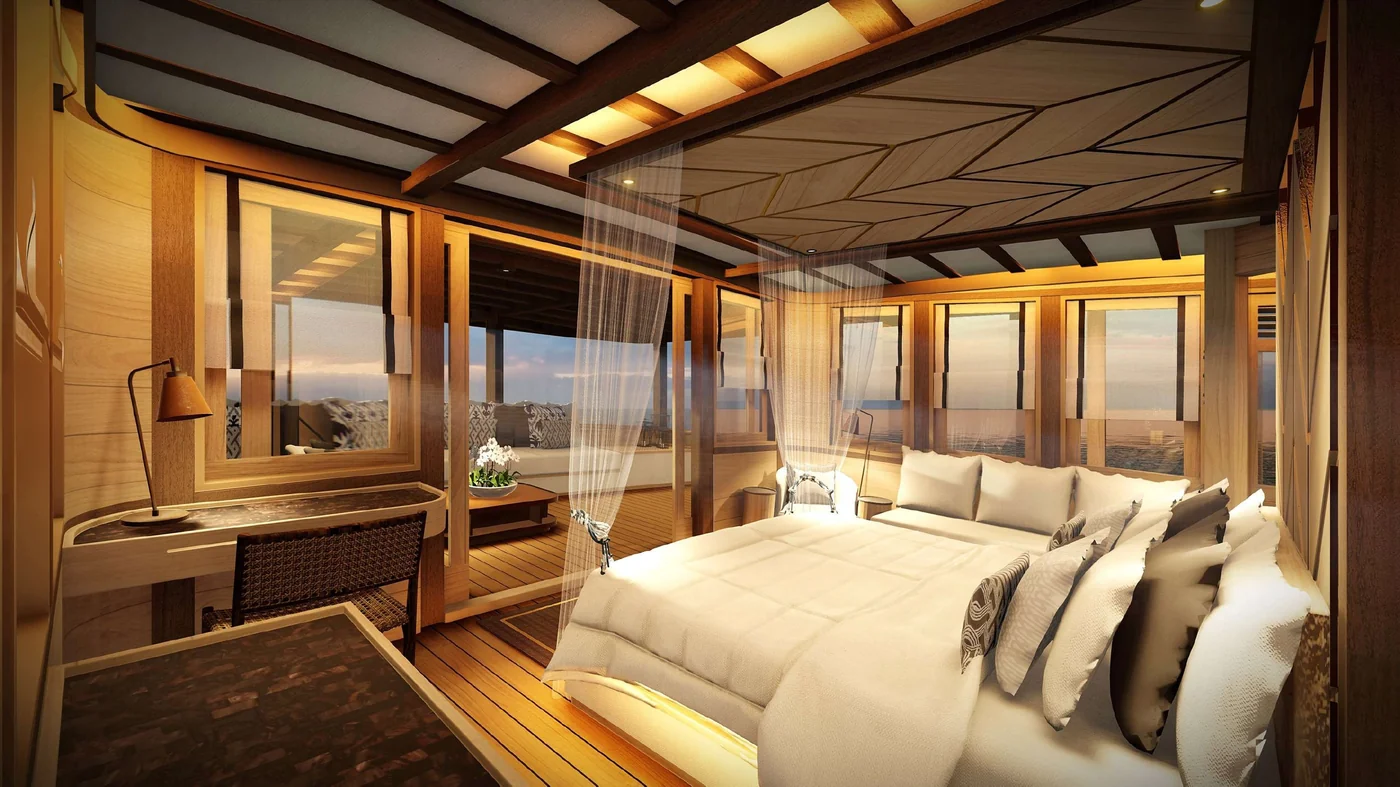Design preview of an Otium suite with warm timber finishes
