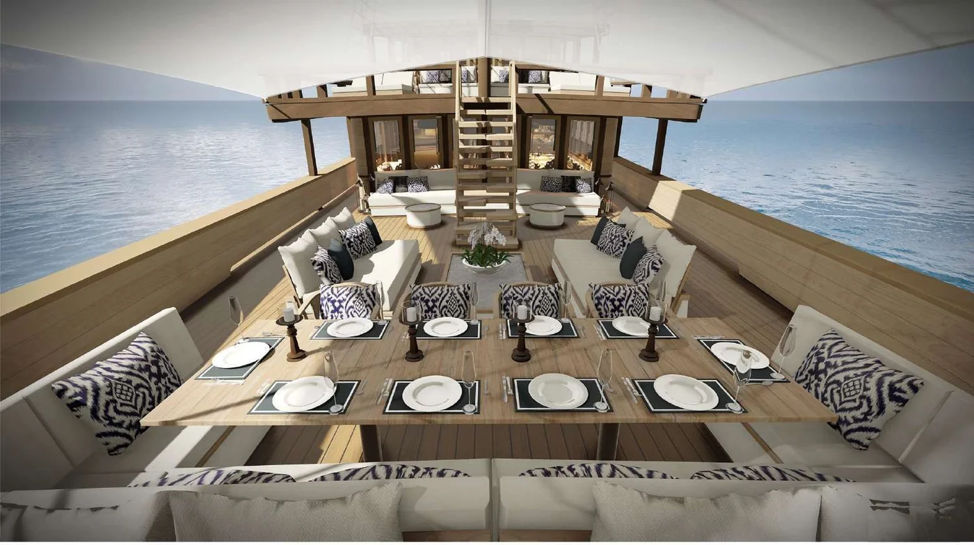 Design preview of the open-air dining deck aboard Otium
