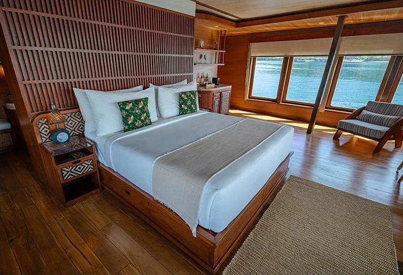 Sanctuary double cabin with timber finishes and panoramic windows